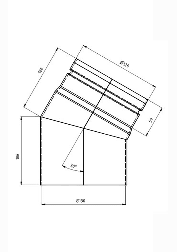 Peisrør Ø130 mm - 30 grader u/Luke