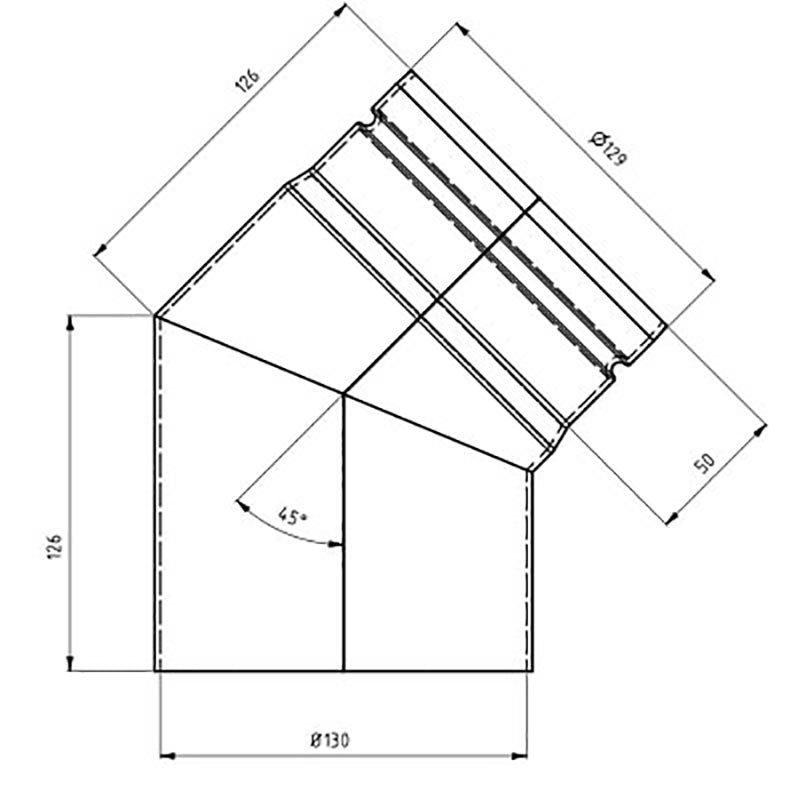Peisrør Ø130 mm – 45 grader u/Luke