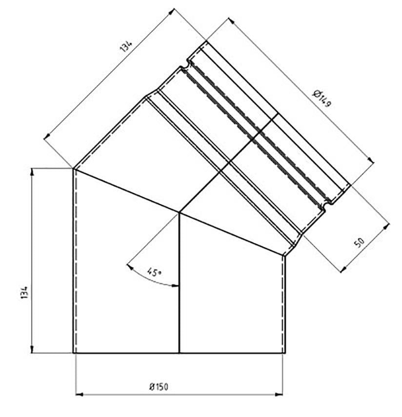 Ø150mm Peisrør 45 grader u/luke