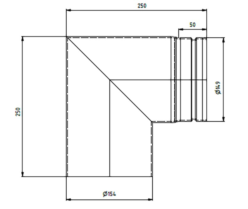 Ø150mm Peisrør 90 grader kne u/ luke todelt