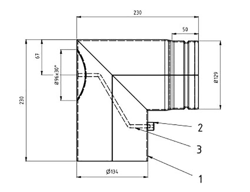 Ø130mm Peisrør 90 grader 2 delt med luke