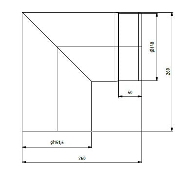 Ø150mm Røykrør 90 grader kne u/ luke todelt sort emalje