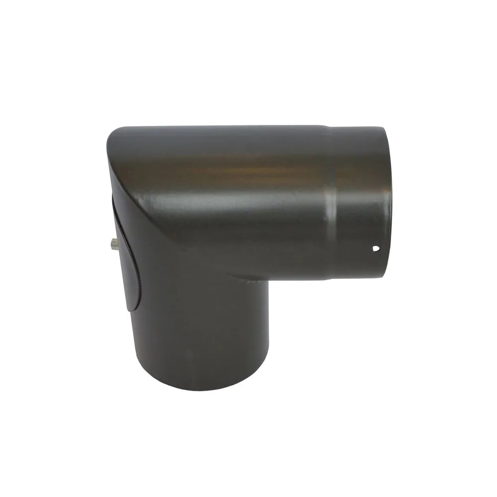 Røykrør Ø130 x 90 grader Kne Med Luke – Todelt i Sort Emalje