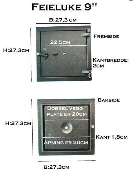Feieluke Sort Støpejern - Dobbel Vegg 9"