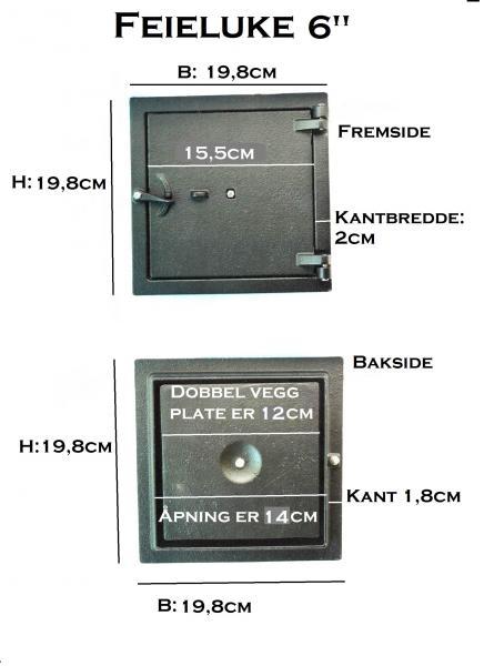 Feieluke Sort Støpejern - Dobbel Vegg 6"