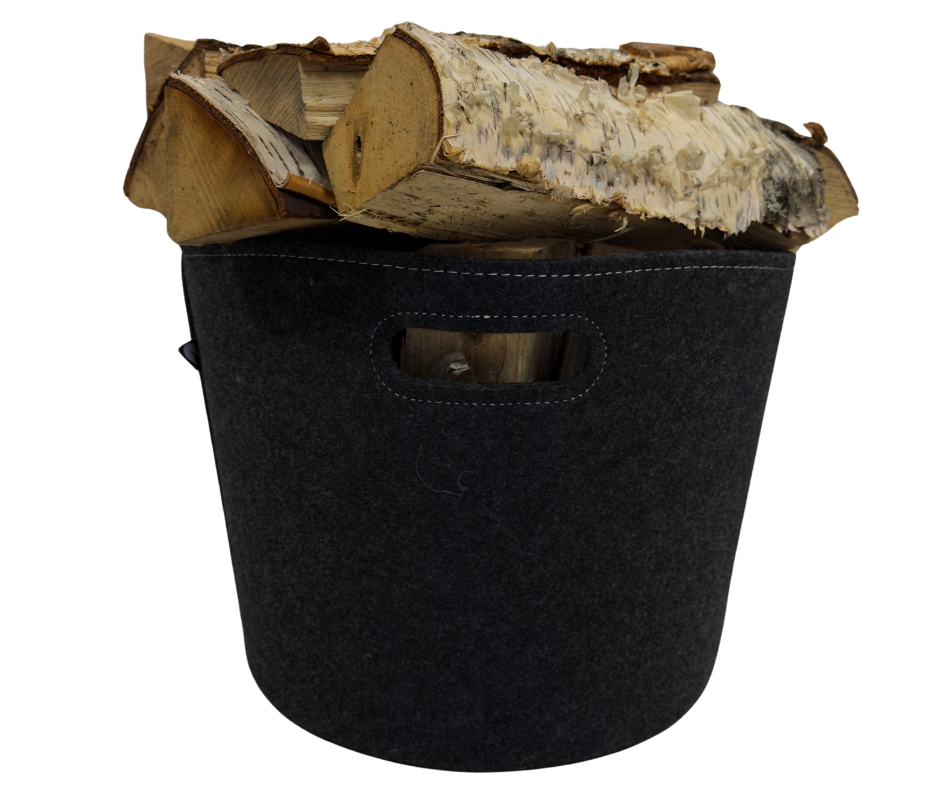 Vedkurv Rund I Grå Filt