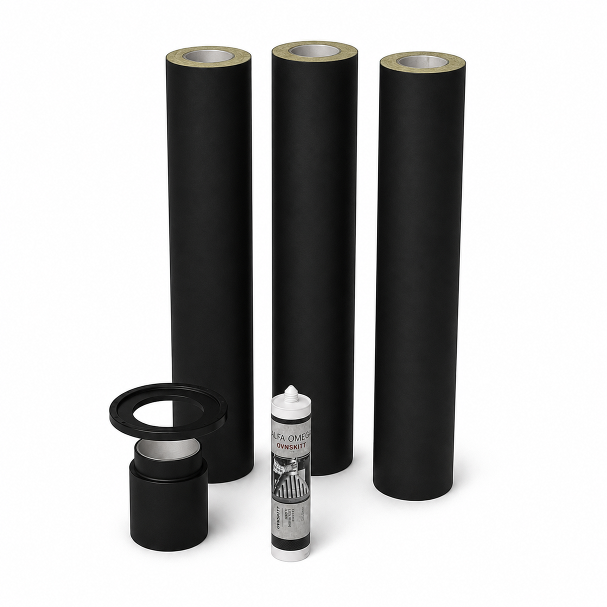 Modulex 150 Sort stålpipepakke 3 meter hel isolert